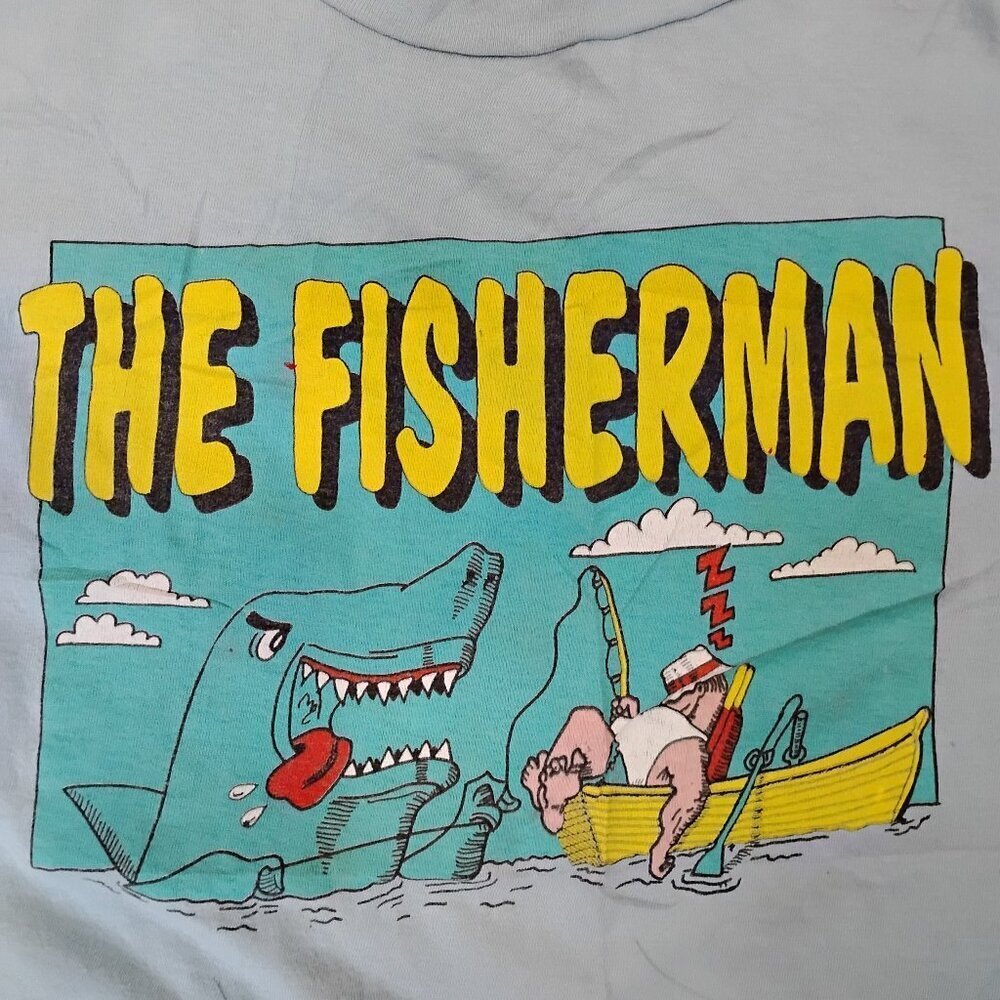 Vintage 90s The Fisherman Shark Illustration T-Shirt